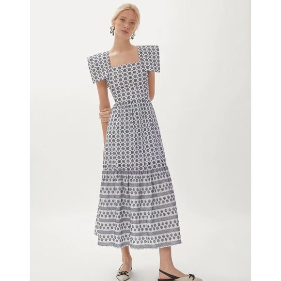 IQ Collection Africa Square Neck Midi Dress in White Black - Picture 2 of 5